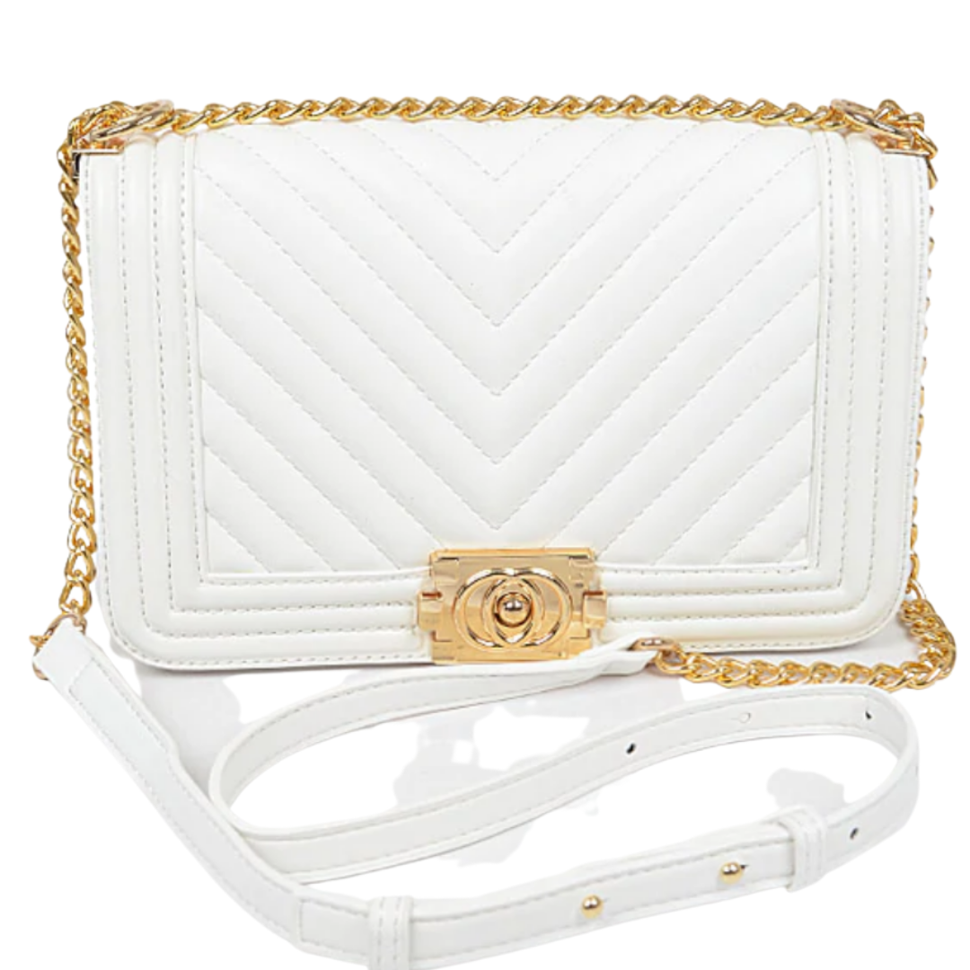 Quilted Shoulder Bag - WHITE